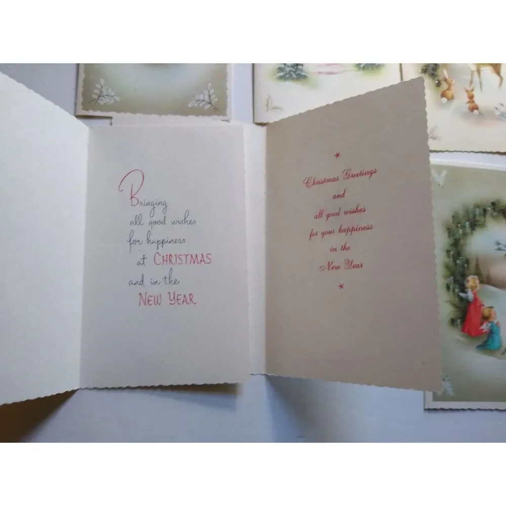 Vintage Festive Noel Christmas Greeting Cards Lot of 7 Sparkling Folders USA